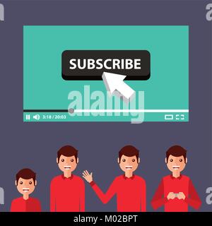 suscribe video man influencer viral content Stock Vector
