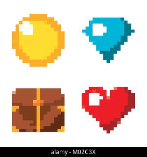 pixel game set icons arcade retro Stock Vector