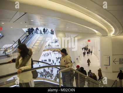 Interior of the Oculus Mall at the World Trade Center during the Christmas Holiday season in Manhattan Stock Photo