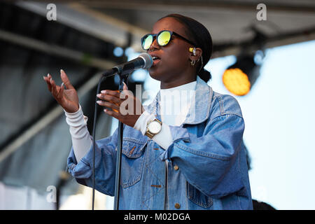 The Swedish singer and songwriter Sabina Ddumba performs a live concert at the Norwegian music festival Oslo Fjord Fest 2015 in Oslo. Norway, 16/07 2015. Stock Photo