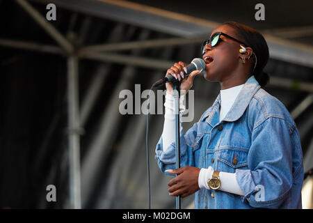 The Swedish singer and songwriter Sabina Ddumba performs a live concert at the Norwegian music festival Oslo Fjord Fest 2015 in Oslo. Norway, 16/07 2015. Stock Photo