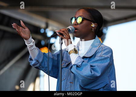 The Swedish singer and songwriter Sabina Ddumba performs a live concert at the Norwegian music festival Oslo Fjord Fest 2015 in Oslo. Norway, 16/07 2015. Stock Photo