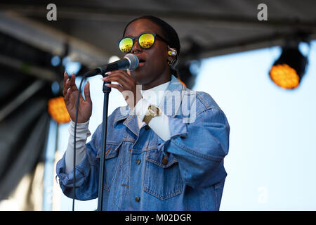 The Swedish singer and songwriter Sabina Ddumba performs a live concert at the Norwegian music festival Oslo Fjord Fest 2015 in Oslo. Norway, 16/07 2015. Stock Photo