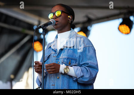 The Swedish singer and songwriter Sabina Ddumba performs a live concert at the Norwegian music festival Oslo Fjord Fest 2015 in Oslo. Norway, 16/07 2015. Stock Photo