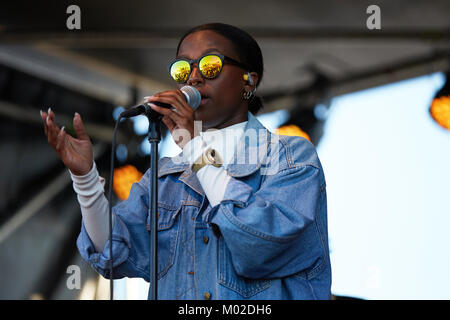 The Swedish singer and songwriter Sabina Ddumba performs a live concert at the Norwegian music festival Oslo Fjord Fest 2015 in Oslo. Norway, 16/07 2015. Stock Photo