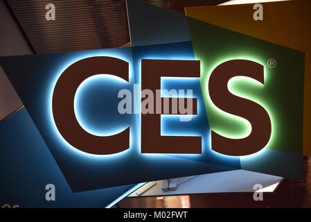 Back lit logo of CES (Consumer Electronics Show), the world’s largest trade show organized by Consumer Technology Association, in Las Vegas, NV Stock Photo