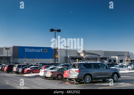 Cars parked in Walmart parking lot. Stock Photo