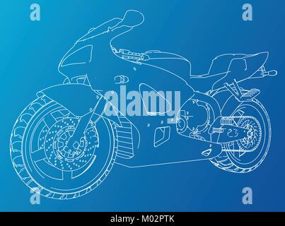 Sports bike technical wire-frame. EPS10 format. Vector created of 3d Stock Vector