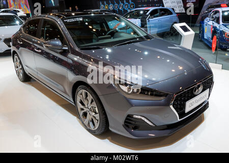 BRUSSELS - JAN 10, 2018: Hyundai i30 Fastback car showcased at the Brussels Motor Show. Stock Photo