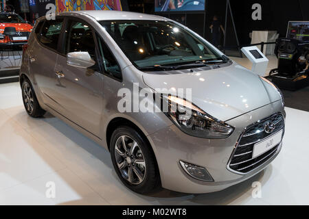 BRUSSELS - JAN 10, 2018: Hyundai ix20 compact MPV car showcased at the Brussels Motor Show. Stock Photo