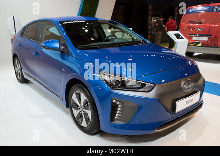 BRUSSELS - JAN 10, 2018: Hyundai Ioniq electric car showcased at the Brussels Motor Show. Stock Photo