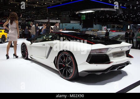 GENEVA, SWITZERLAND - MARCH 3, 2015: Lamborghini Aventador LP 700-4 Pirelli Edition at the 85th International Geneva Motor Show in Palexpo, Geneva. Stock Photo