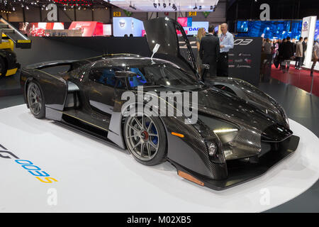 GENEVA, SWITZERLAND - MARCH 4, 2015: Scuderia Cameron Glickenhaus SCG 003 sports car presented at the 85th International Geneva Motor Show in Palexpo, Stock Photo