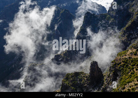 View from the walking trail (Vereda do Pico Ruivo) near the summit of Pico Ruivo, Madeira Stock Photo