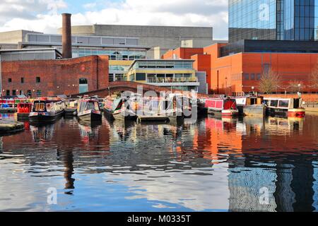 Birmingham water canal network - famous Gas Street Basin. West Midlands, England. Stock Photo
