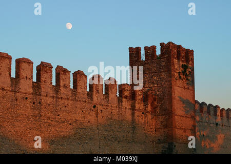 Fortress wall of beautiful medieval town of Soave, Italy Stock Photo