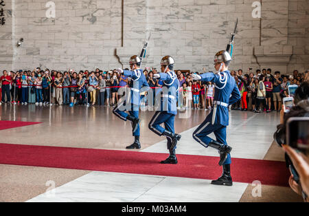 The changing of the guard ceremony in the Chiang Kai-shek Memorial Hall in Taipei, Taiwan. Taken in August 2014. Stock Photo