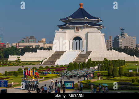 Taiwanese military marching from the Chiang Kai-shek Memorial Hall to the Liberty Square. Taken in August 2014. Stock Photo