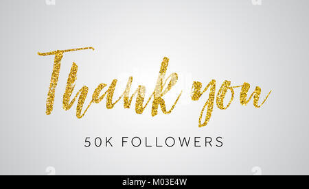 Thank you 50 thousand follwers gold glitter social media banner Stock Photo
