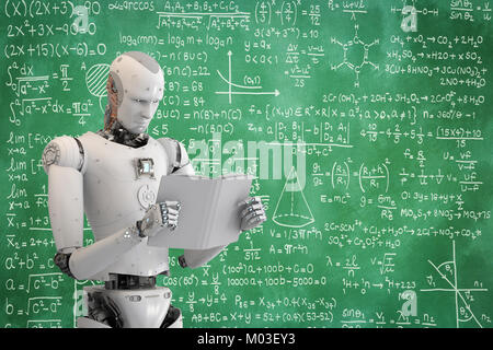 3d rendering humanoid robot reading a book Stock Photo