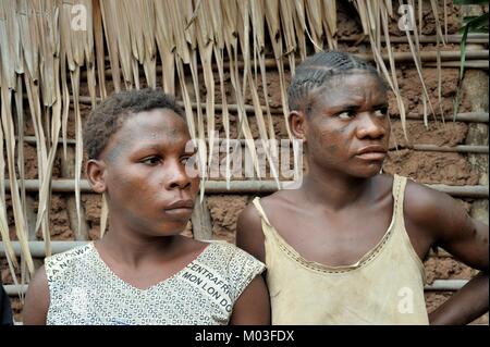 Portrait of a women from a tribe of Baka pygmies. Dzanga-Sangha Forest Reserve, Central African Republic, November 5, 2008 Stock Photo