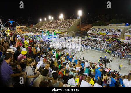 Public watching a samba school presentation in Sambodrome in Rio de Janeiro carnival, Brazil Stock Photo