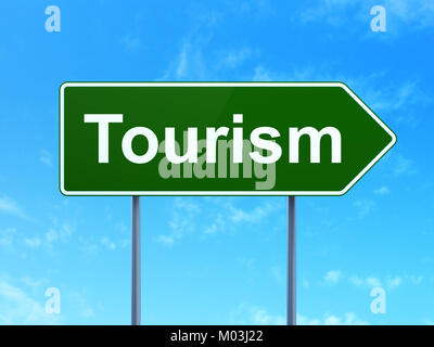 Travel concept: Tourism on road sign background Stock Photo