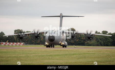 Airbus A400M demonstrator leaving RAF Fairford for Seville Stock Photo