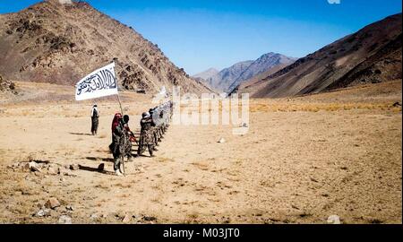 Still image taken from a propaganda video released January 14 2018 showing Taliban fighters in a training camp in Faryab Province, Afghanistan. Stock Photo