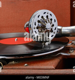 Vintage gramophone with vinyl disc. Stock Photo