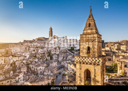 Ancient town of Matera (Sassi di Matera), European Capital of Culture 2019, in beautiful golden morning light, Basilicata, southern Italy Stock Photo