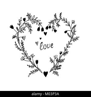 Heart shaped floral frame, Valentine's day greeting card Stock Vector