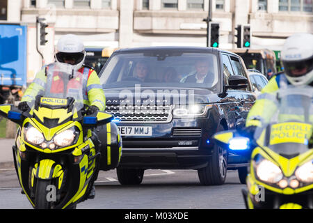 Cardiff Castle, Cardiff, UK. 18th Jan, 2018. Prince Henry of Wales Familiarly known as Prince Harry 33 and his American fiancee Meghan Markle 36 Actress drive into Cardiff castle ahead of their visit. This is their first time visiting Wales as a couple before their wedding in May. Credit: Rhys Skinner/Alamy Live News Stock Photo