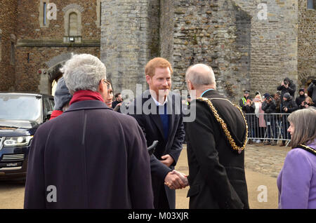 Cardiff Castle, Cardiff. 18/01/10. His Royal Highness Prince Henry of Wales and Meghan Markle at Cardiff Castle meeting the Mayor Cllr Bob Derbyshire. Photograph Bethany Shorey Stock Photo