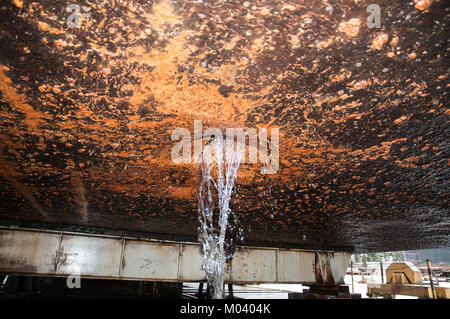 Boat Harbor, Chvaletice, Czech Republic, January 18, 2018, almost abandoned a harbor in which about 12,000 tons of coal was discharged each day for the local power plant. Pull out a damaged ship on a dry dock to repair a hole in the keel Credit: josef pliva/Alamy Live News Stock Photo