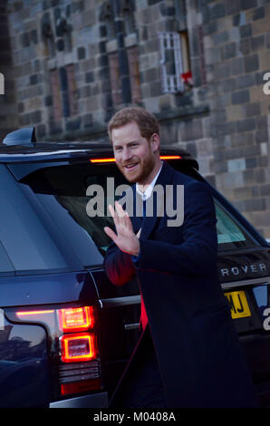 Cardiff, UK. 18th Jan, 2018. Cardiff Castle, Cardiff. 18/01/10. His Royal Highness Prince Henry of Wales leaving Cardiff Castle. Photograph Credit: Bethany Shorey/Alamy Live News Stock Photo