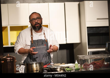 Los Angeles, CA, USA. 3rd Sep, 2017. Chef Gilberto Cetina Jr. (Holbox/Chichen Itza) gives a cooking demonstration during the ''Flavors of L.A.'' night at the LA Times' The Taste event on the Paramount Pictures backlot on Sunday, September 3, 2017 in Los Angeles, Calif. © 2017 Patrick T. Fallon Credit: Patrick Fallon/ZUMA Wire/Alamy Live News Stock Photo