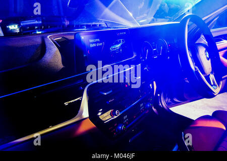 KUALA LUMPUR, MALAYSIA - JANUARY 18: A BMW 530e Sport car is display inside the show room during introducing of the first BMW 5 Series Hybrid with Edrive technology in Kuala Lumpur on January 18, 2018. Credit: Samsul Said/AFLO/Alamy Live News Stock Photo