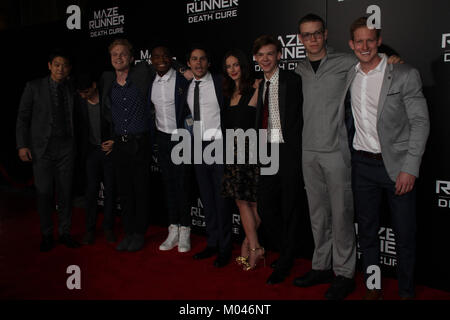 Ki Hong Lee, Alex Flores, Joe Adler, Dexter Darden, Dylan OfBrien, Kaya Scodelario, Thomas Brodie-Sangster, Will Poulter, Chris Sheffield  01/18/2018 Red Carpet Fan Screening of 'Maze Runner: The Death Cure' held at AMC Century City 15 at Westfield Century City Mall in Los Angeles, CA Photo by Izumi Hasegawa / HollywoodNewsWire.co Stock Photo