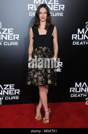 Los Angeles, California, USA. 18th Jan, 2018. Actress Kaya Scodelario attends 20th Century Fox Red Carpet Fan Screening of 'Maze Runner: The Death Cure' at AMC Century City 15 - Westfield Centur City Mall on January 18, 2018 in Los Angeles, California. Credit: Barry King/Alamy Live News Stock Photo