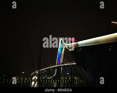 January 18, 2018 - Suzhou, Suzhou, China - Suzhou,CHINA-January 2018: Neon lights decorate the Grand Canal in Suzhou, east China's Jiangsu Province, January 18th, 2018. (Credit Image: © SIPA Asia via ZUMA Wire) Stock Photo