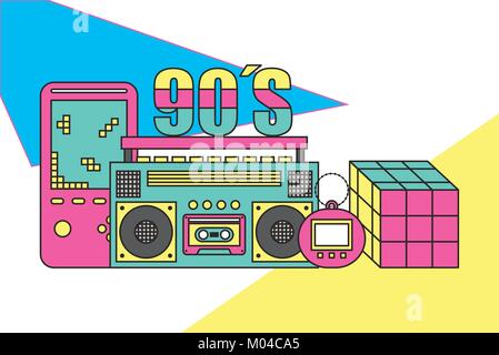 tape recorder cube rubik video game tamagotchi 90s devices and toys retro Stock Vector