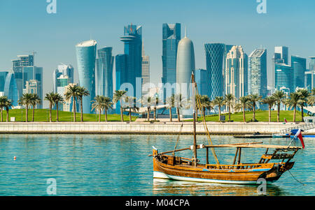 Traditional arabic dhows in Doha, Qatar Stock Photo