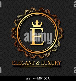golden elegant and luxury monogram round frame floral Stock Vector