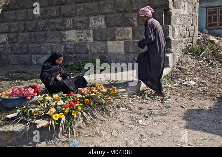 Flower seller in the City of the Dead Cairo, Egypt Stock Photo