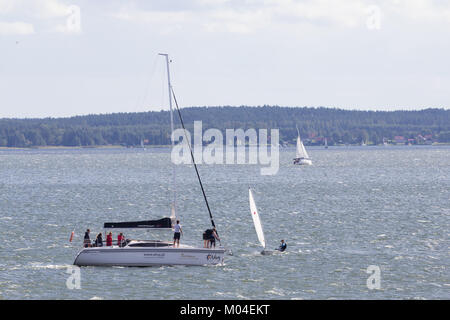 Windsurfing on Lake Niegocin in Gizycko, Masuria, Poland Stock Photo