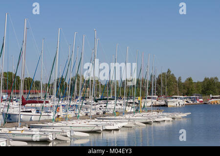 Yachts in the PTTK Marina, on the Niegocin Lake, Wilkasy, Poland. Masuria Stock Photo