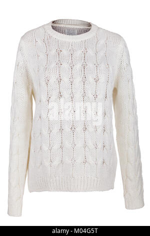 White knitted sweater isolated on a white background Stock Photo