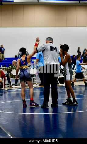 Youth Collegiate style wrestling match Stock Photo