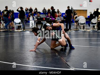 Youth Collegiate style wrestling match Stock Photo